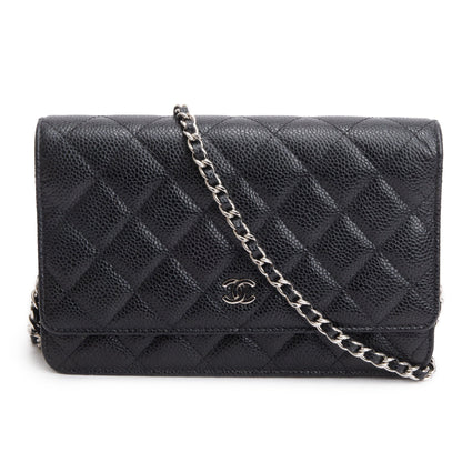 Chanel Black Quilted Caviar Leather Classic Wallet on Chain