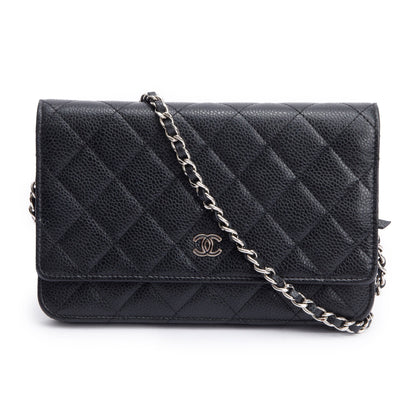 Chanel Black Quilted Caviar Leather Classic Wallet on Chain