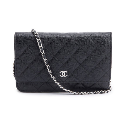 Chanel Black Quilted Caviar Leather Classic Wallet on Chain