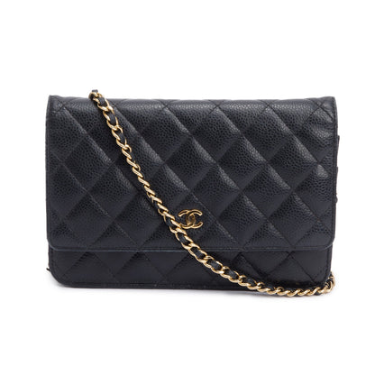 Chanel Black Quilted Caviar Leather Classic Wallet on Chain