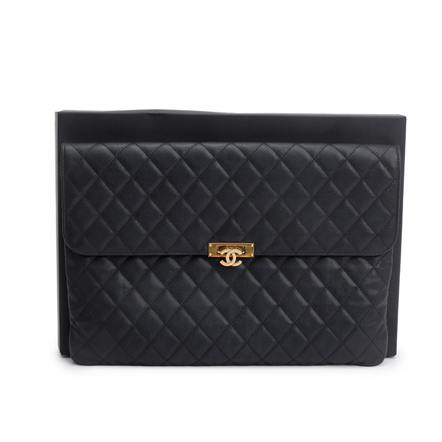 Chanel Black Quilted Caviar Leather Golden Class O-Case Clutch