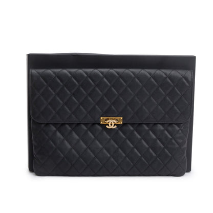 Chanel Black Quilted Caviar Leather Golden Class O-Case Clutch