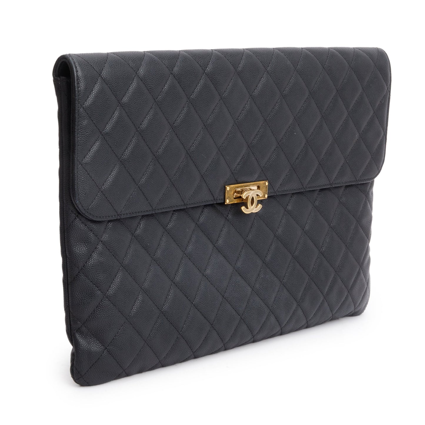 Chanel Black Quilted Caviar Leather Golden Class O-Case Clutch