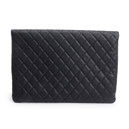 Chanel Black Quilted Caviar Leather Golden Class O-Case Clutch