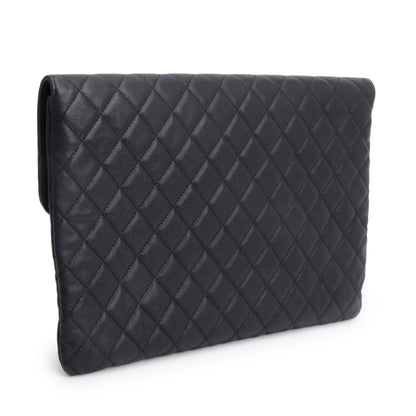 Chanel Black Quilted Caviar Leather Golden Class O-Case Clutch