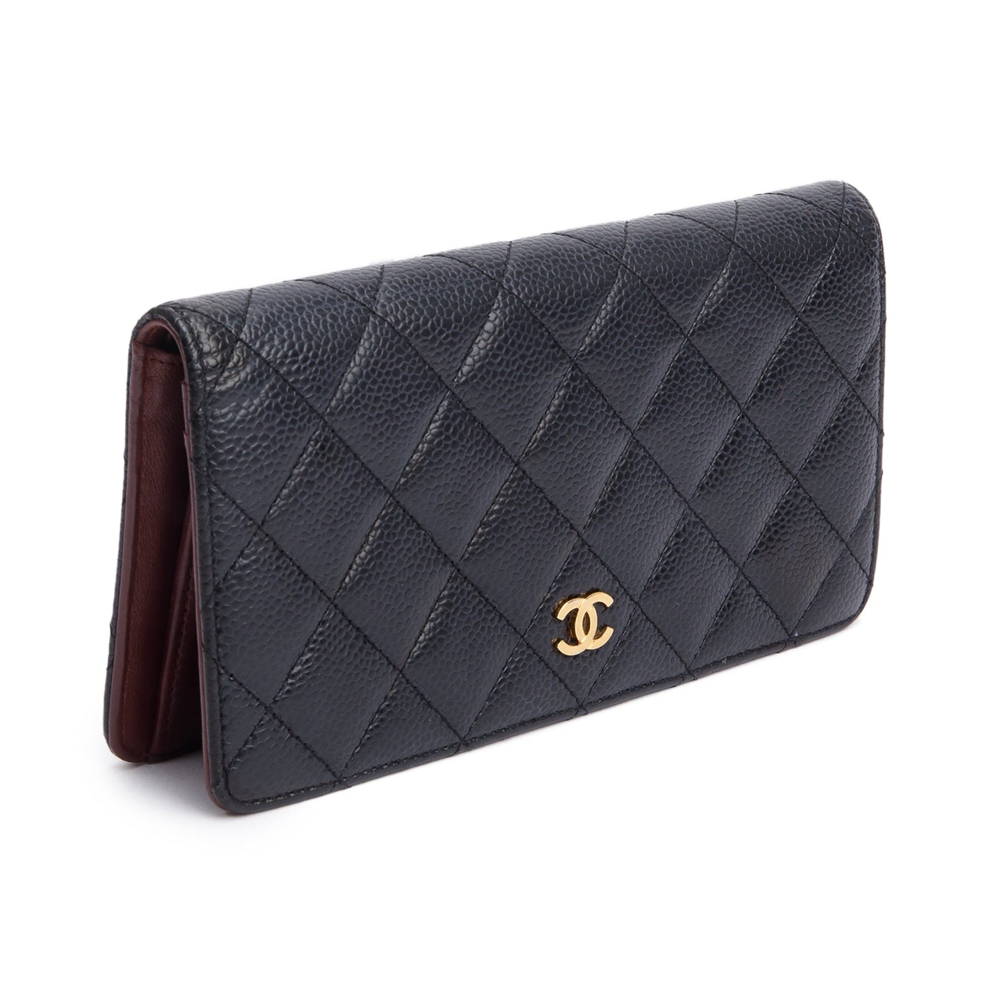 Chanel Black Quilted Caviar Leather Interlocking Classic CC Long Bifold Wallet