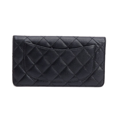 Chanel Black Quilted Caviar Leather Interlocking Classic CC Long Bifold Wallet
