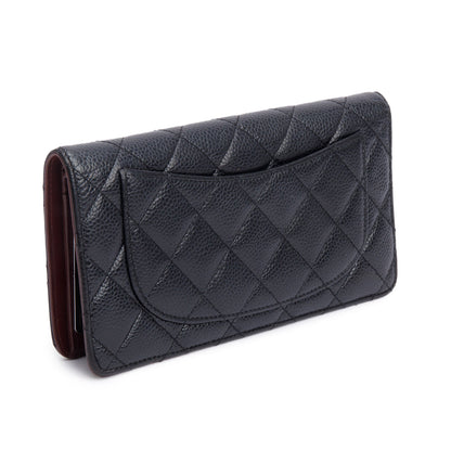 Chanel Black Quilted Caviar Leather Interlocking Classic CC Long Bifold Wallet