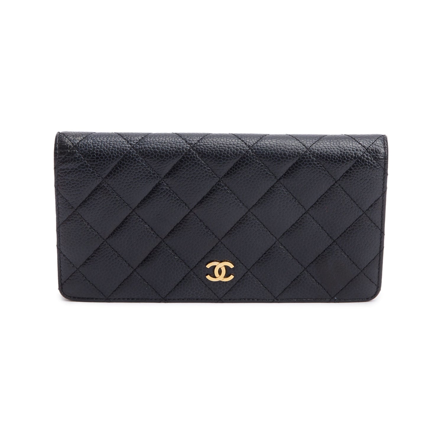 Chanel Black Quilted Caviar Leather Interlocking Classic CC Long Bifold Wallet