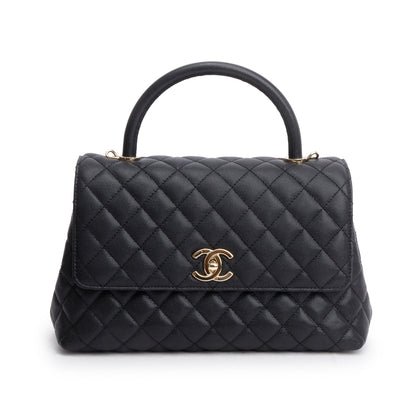 Chanel Black Quilted Caviar Leather Large Flap Top Handle Bag