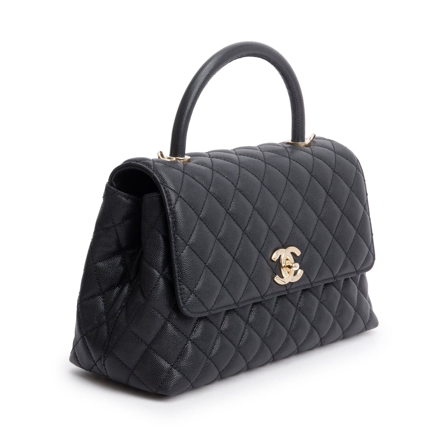 Chanel Black Quilted Caviar Leather Large Flap Top Handle Bag