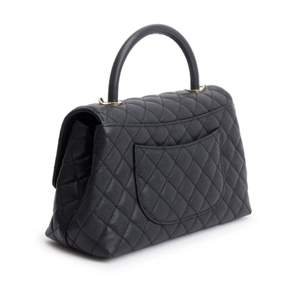 Chanel Black Quilted Caviar Leather Large Flap Top Handle Bag