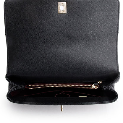 Chanel Black Quilted Caviar Leather Large Flap Top Handle Bag