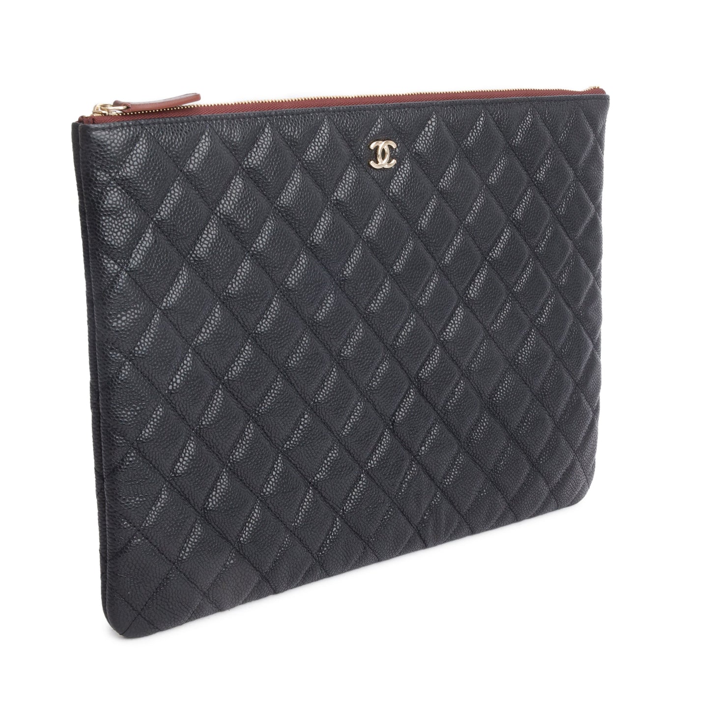 Chanel Black Quilted Caviar Leather Large O-Case Clutch