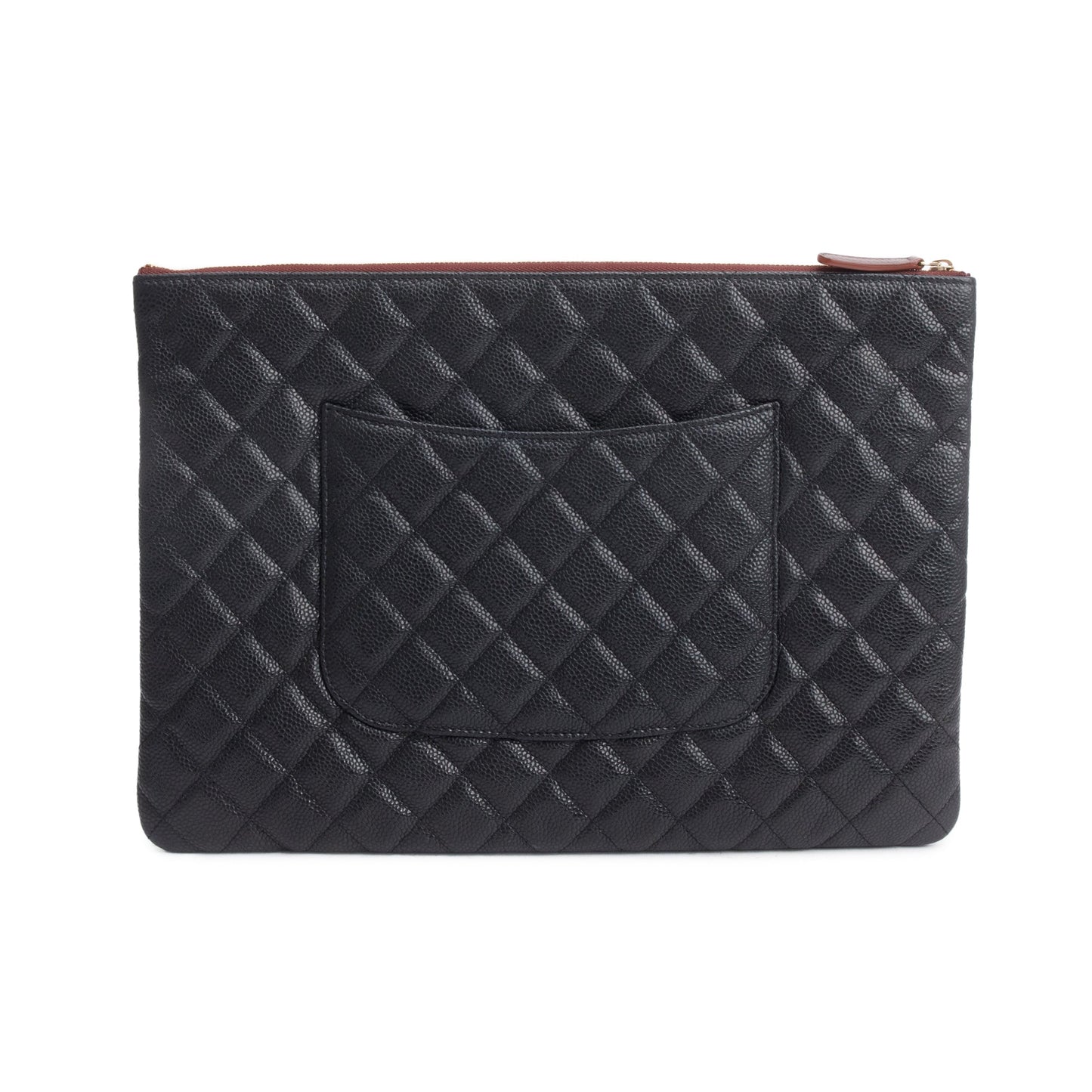 Chanel Black Quilted Caviar Leather Large O-Case Clutch