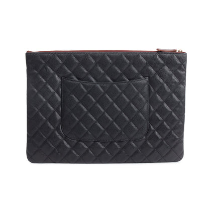 Chanel Black Quilted Caviar Leather Large O-Case Clutch