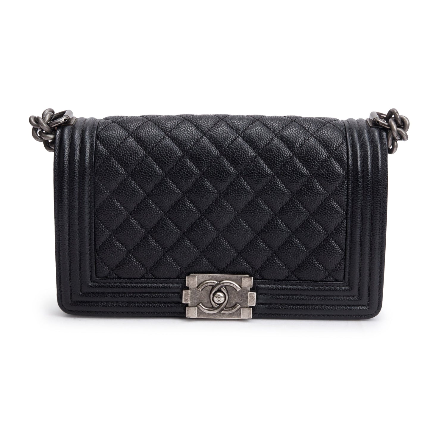 Chanel Black Quilted Caviar Leather Medium Boy Bag