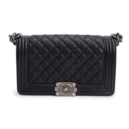 Chanel Black Quilted Caviar Leather Medium Boy Bag