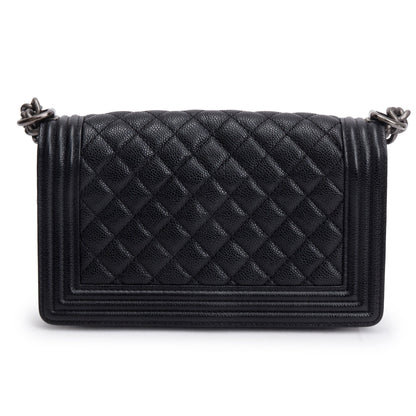 Chanel Black Quilted Caviar Leather Medium Boy Bag