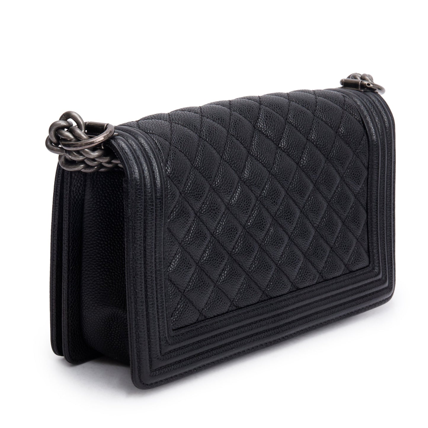 Chanel Black Quilted Caviar Leather Medium Boy Bag