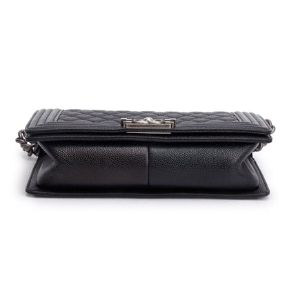 Chanel Black Quilted Caviar Leather Medium Boy Bag