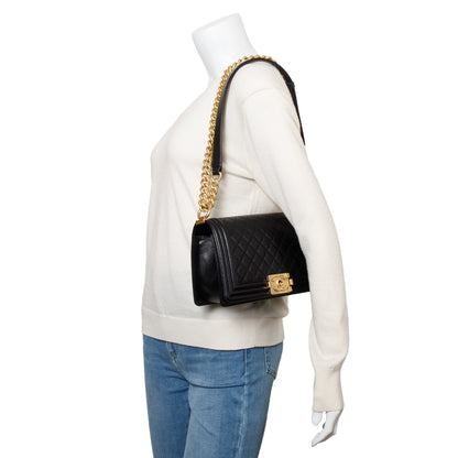 Chanel Black Quilted Caviar Leather Medium Boy Bag