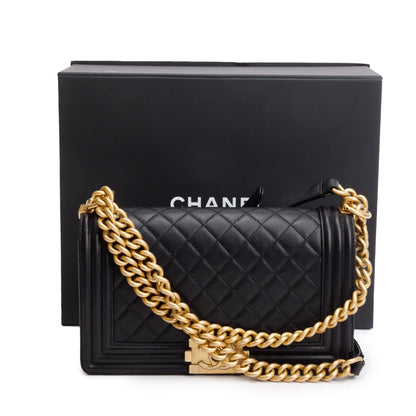 Chanel Black Quilted Caviar Leather Medium Boy Bag