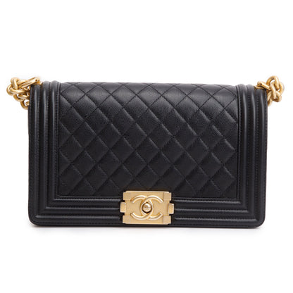 Chanel Black Quilted Caviar Leather Medium Boy Bag