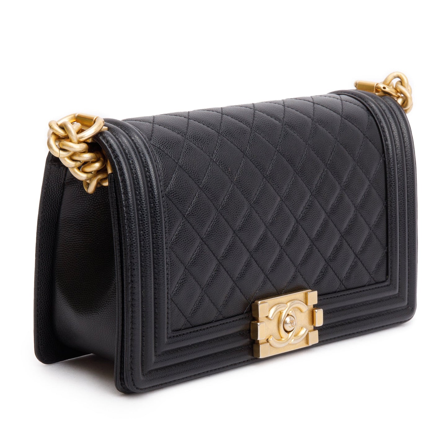 Chanel Black Quilted Caviar Leather Medium Boy Bag