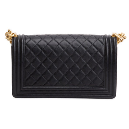 Chanel Black Quilted Caviar Leather Medium Boy Bag