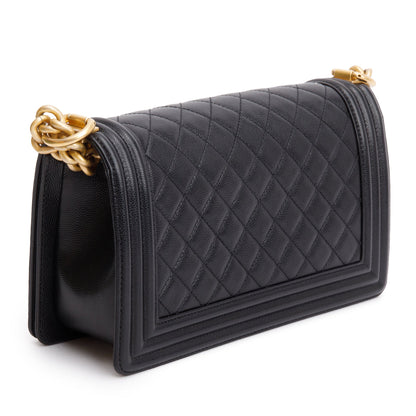 Chanel Black Quilted Caviar Leather Medium Boy Bag