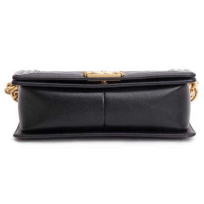 Chanel Black Quilted Caviar Leather Medium Boy Bag