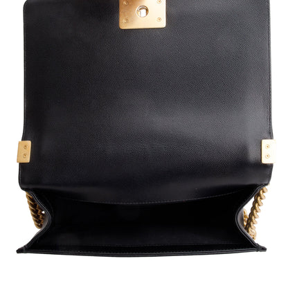 Chanel Black Quilted Caviar Leather Medium Boy Bag