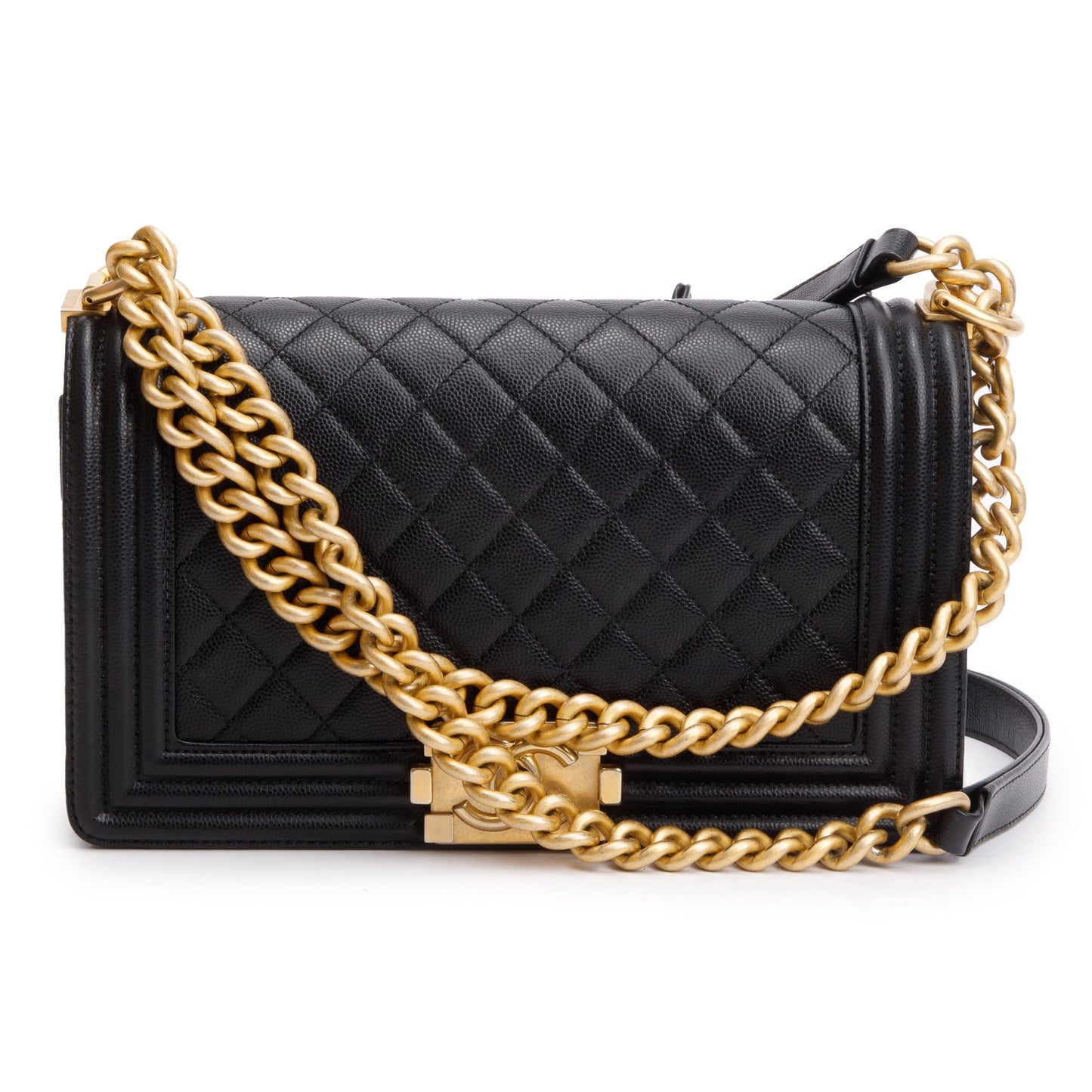 Chanel Black Quilted Caviar Leather Medium Boy Bag