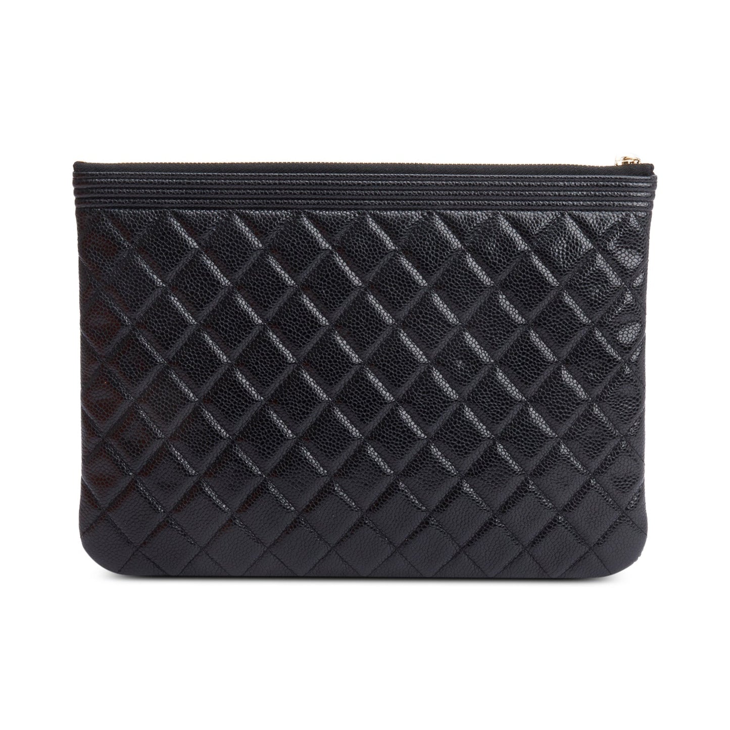 Chanel Black Quilted Caviar Leather Medium Boy O-Case Clutch