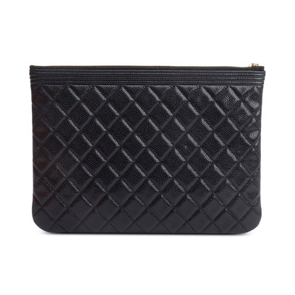 Chanel Black Quilted Caviar Leather Medium Boy O-Case Clutch