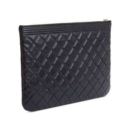 Chanel Black Quilted Caviar Leather Medium Boy O-Case Clutch