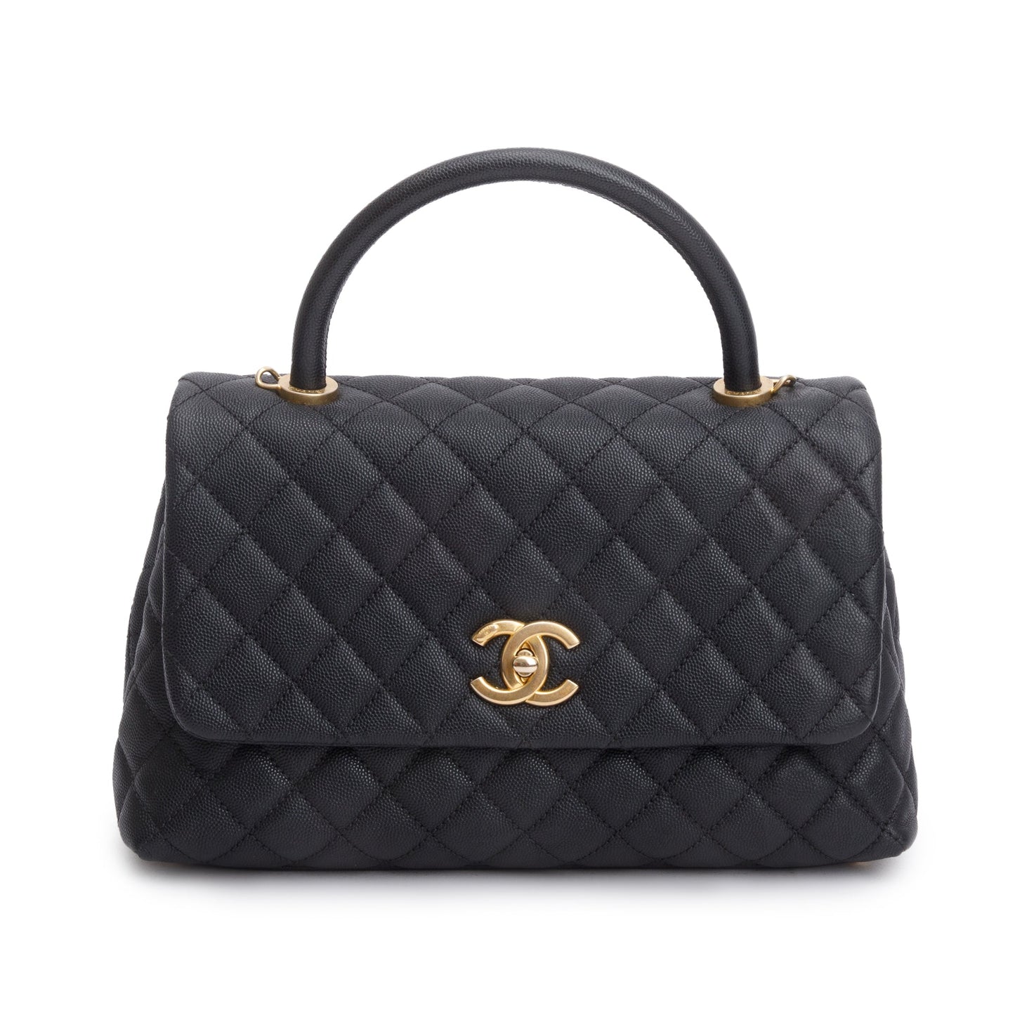 Chanel Black Quilted Caviar Leather Medium Coco Handle Bag