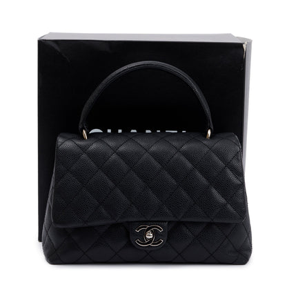 Chanel Black Quilted Caviar Leather Medium Kelly Top Handle Bag