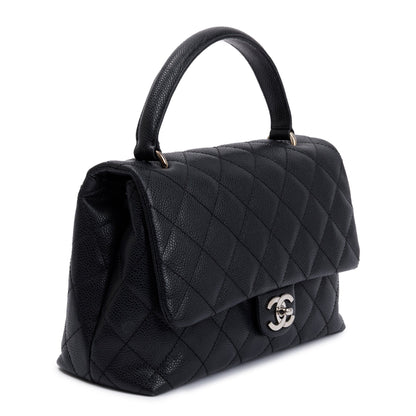 Chanel Black Quilted Caviar Leather Medium Kelly Top Handle Bag