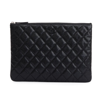 Chanel Black Quilted Caviar Leather Medium O-Case Clutch