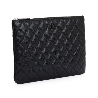 Chanel Black Quilted Caviar Leather Medium O-Case Clutch