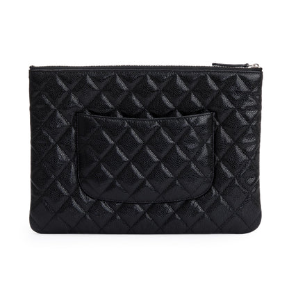 Chanel Black Quilted Caviar Leather Medium O-Case Clutch