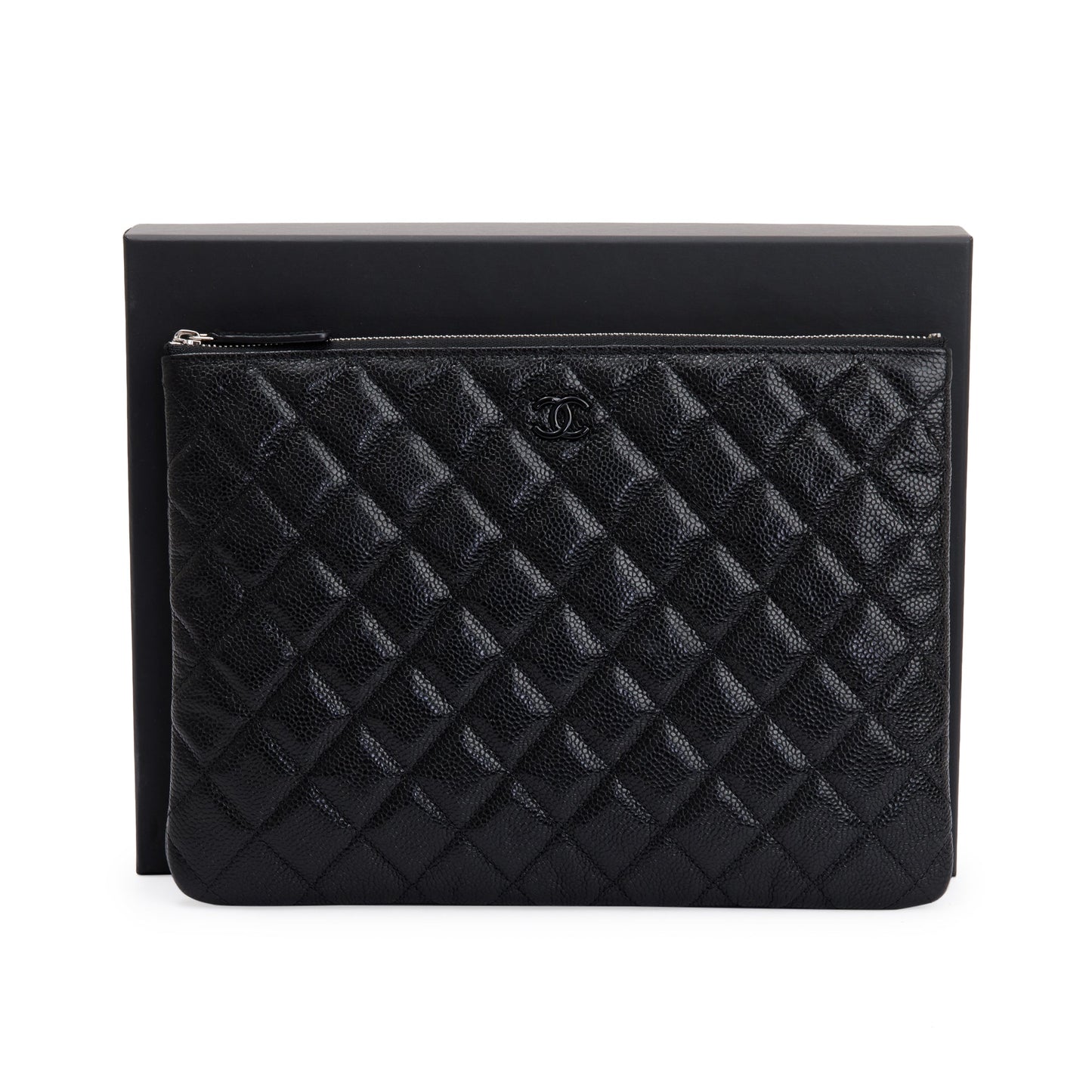 Chanel Black Quilted Caviar Leather Medium O-Case Clutch