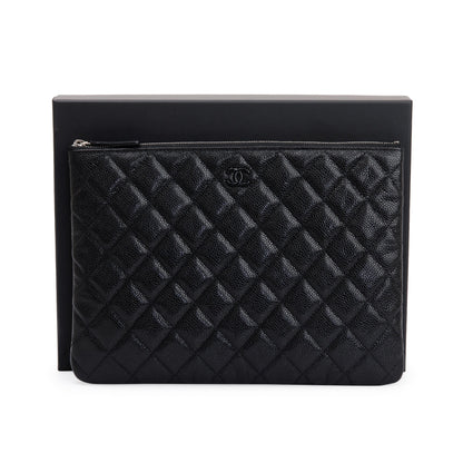 Chanel Black Quilted Caviar Leather Medium O-Case Clutch