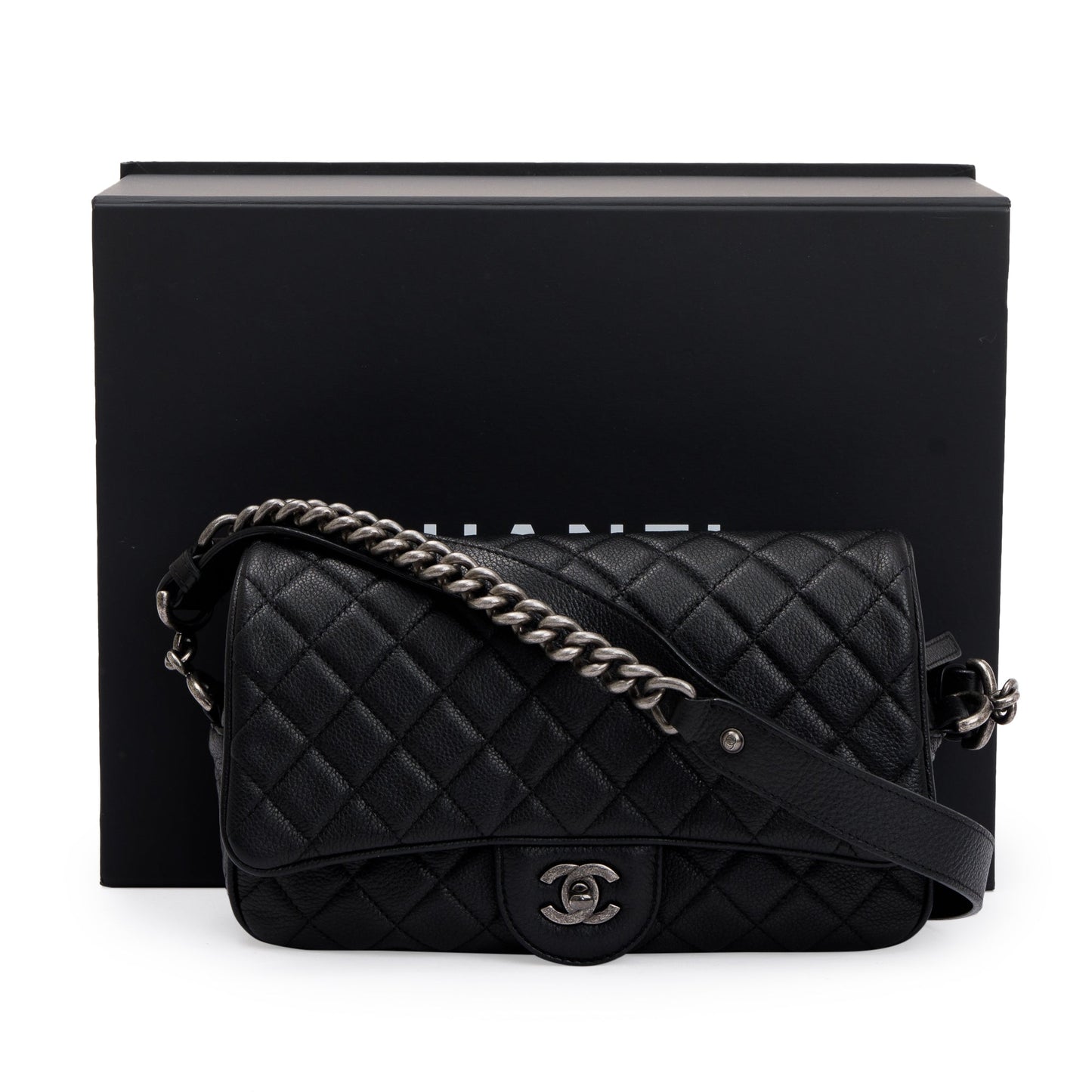 Chanel Black Quilted Caviar Leather Small Casual Rock Flap Bag