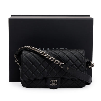 Chanel Black Quilted Caviar Leather Small Casual Rock Flap Bag