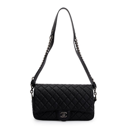 Chanel Black Quilted Caviar Leather Small Casual Rock Flap Bag
