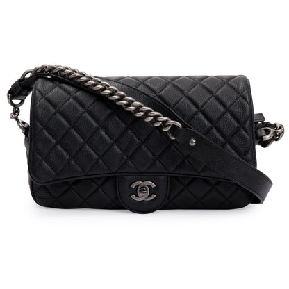 Chanel Black Quilted Caviar Leather Small Casual Rock Flap Bag