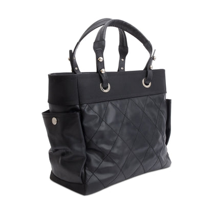 Chanel Black Quilted Coated Canvas Large Paris Biarritz Tote